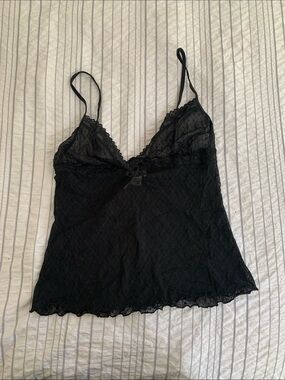 Vintage La Senza Sheer Black Lace Cami Top - Babydoll Spaghetti Straps